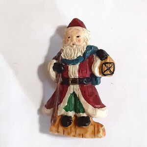 Vintage Tiny 1.5" multicolored resin Santa pin brooch Christmas holidays